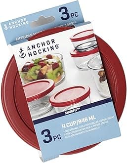 Anchor Hocking Lid 4 Cup/946 ml, Set of 3 lids, red Round