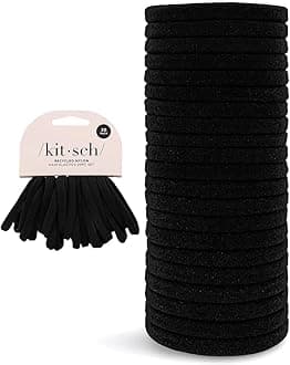 Black Hair Ties 20pcs No Damage - Hair Bands for women - Strong Stretchy Hairbands & Hair Bobbles - Soft Nylon Hair Elastics, Snag-Free Rubber Bands for Updos & Braids