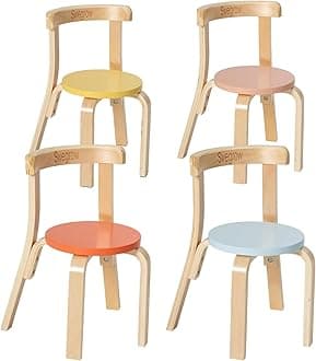 Swegrow Wooden Kids Chair, Toddler Chair for Table, Kids Stackable Chairs, Kid Wooden Furniture for Family/Playroom/Classroom（Set of 4-Color）