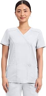 Scrubs Top for Women Mock Wrap with 3 Pockets, Soft, 2-Way Stretch & Durable Fabric - WW610