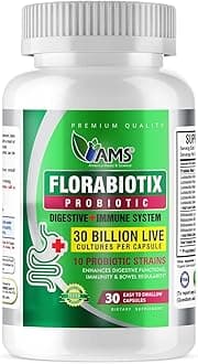 Florabiotix Probiotic (30 Capsules) | Dietary Supplement for Men and Women| 30 Billion Live Cultures | 10 Probiotic Strains | Supports Digestive and Immune Health