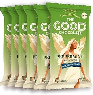Peppermint Dark Chocolate Bars with Zero Sugar & Lower Net Carbs – Keto Chocolate Bar with Lower Calories, All Natural and Non-GMO Keto Snacks, 2.5 oz (6 Bars Value Pack)