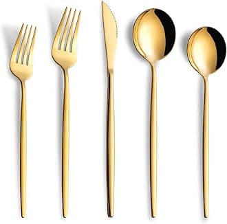 20 Piece Gold Silverware Set,Stainless Steel Flatware Cutlery Set Service for 4 Including Forks Spoons Knives,Kitchen Utensil Set,Tableware for Home and Restaurant, Dishwasher Safe