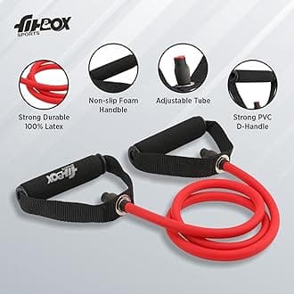 FitBox Sports Toning Tube with Door Anchor | Resistance Exercise Band | Comfortable Handles - Ideal for Physical Therapy, Strength Training, Muscle Toning - RED