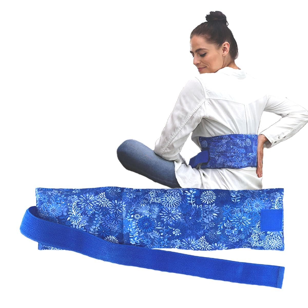 Hot Pockets Microwaveable Hot & Cold Heating Pad for Lower Back & Andomen – Natural Rice Pack with Strap Handle, Reusable & Washable for Comfort & Relaxation - Blue Flowers