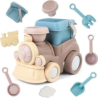 Beach Toys for Kids Ages 4-8, Toddler Snow Toy Set Includes Beach Truck, Bucket, Shovel, Rake, Scoop, Trowel, Sandbox Toy for Toddlers Ages 3-5, Travel Beach Sand Toys for Kids Ages 8-12