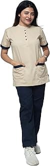 UNIFORM CRAFT Women's Polyester and Cotton Twill Support Staff Uniform, Beige and Navy blue (XL)