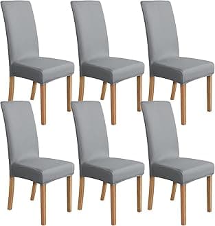 Amazon Basics Stretch Dining Chair Covers, Set of 6, Light Grey, Solid
