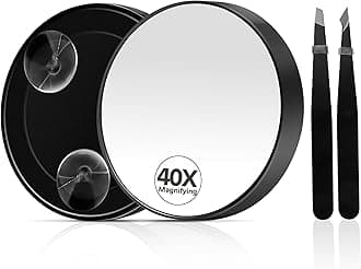 40X Magnifying Mirror, Magnifying Mirror Suction Cup, Travel Makeup Mirrors with Precise Tweezers, Compact Mirrors for The Removal of Female Facial Hair, 3.5 Inches (Black)