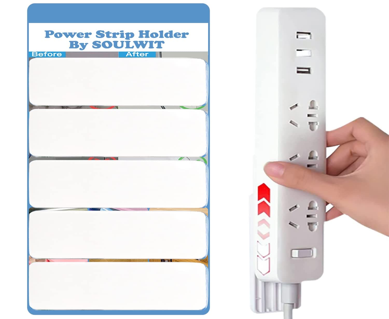 Self Adhesive Power Strip Holder, Surge Protector Fixator Wall Mount Punch Free under Desk Cable Management for Remote Control Router Computer Home and Office