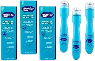 Dermisa Eye Roller for Puffy Eyes - Anti-Puff Dark Circle Under Eye Treatment Serum with Caffeine & Peppermint for Bright, Healthy Skin - Paraben, Fragrance, Dye and Oil Free - Pack of 3