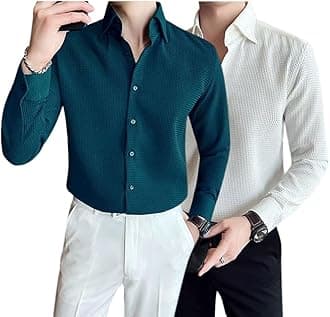 GRECIILOOKS Men's Formal Button Down Shirt – Slim Fit Shirt's for Men | Textured Long Sleeve Polycotton| Business & Meeting Ready (Available in Plus Size and Combo Pack of 2)