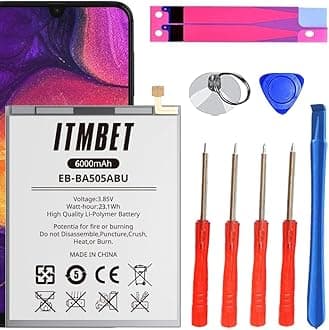 Battery for Samsung Galaxy A50, [6000mAh] Upgraded 2024 New 0 Cycle Battery Replacement for A505F /A30 SM-A305 /A20 A205FN A202F /A30s SM-A307,EB-BA505ABU with Professional Replacement Tool Kits