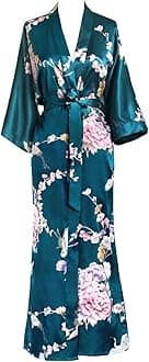 OLDSHANGHAI Luxury Kimono Robe for Women | Long Satin Floral Robe | Original Design | Removable Waist Tie Closure