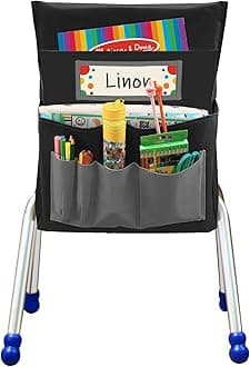 Black Chair Back Pocket School Seat Chair Storage Pocket Organizer with Label Slot Multiple Pockets for School Home Classroom Preschool Daycare