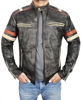 SpazeUp Harley Black Distressed Leather Biker Jacket Men - Vintage Cafe Racer Motorcycle Leather Jackets for Men