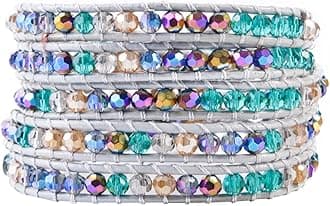 Natural Stone Wrap Bracelet for Women Boho Bracelets Healing Crystal Beaded Bracelet Adjustable 3/5 Wraps Bracelet Handmade Birthday Gifts for Women