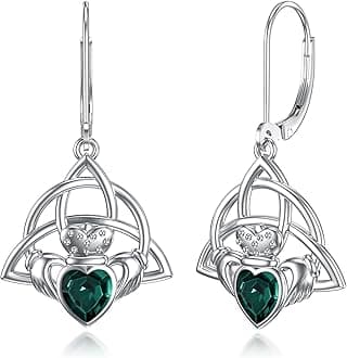 Sterling Silver Cross Clover Claddagh Cherry Heart Music Note Tree of Life Mushroom Lightning Bolt Evil Eye Skull Crystal Moonstone Sapphire Turquoise Ruby Dangle Earrings Jewellery Gifts for Women