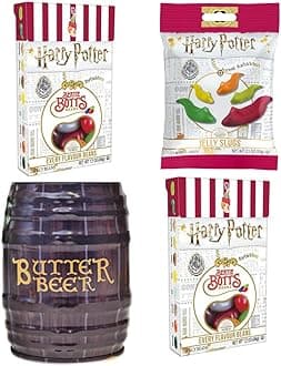Jelly Belly Harry Potter's Favorites, Gift Pack of 4 (Butterbeer Barrel Tin, Bertie Bott's Every Flavor Jelly Beans, & Jelly Slugs Chewy Candy)
