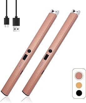 2 PCS Candle Lighter,Windproof Flameless Electric Lighter with LED Power Display ＆ Safety Switch, Upgraded Plasma USB Rechargeable Lighter for Birthday Camping BBQ (Rose Gold)