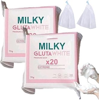Gluta Milk Soap, 70g Glutamilk 𝐖𝐡𝐢𝐭𝐞𝐧𝐢𝐧𝐠 Soap, Beauty Glutamilk SoapBar Premium 𝐁𝐫𝐢𝐠𝐡𝐭𝐞𝐧𝐢𝐧𝐠 Soaps, Gluta Milk Bar Soaps for Face & Body (2pcs)