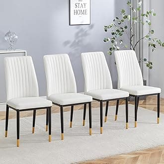 Dining Chairs Set of 4, Modern Dining Chairs with Faux Leather Upholstered Seat High Back and Legs, Sillas De Comedor Chairs for Dining Room, Kitchen, Living Room (White, Set of 4)