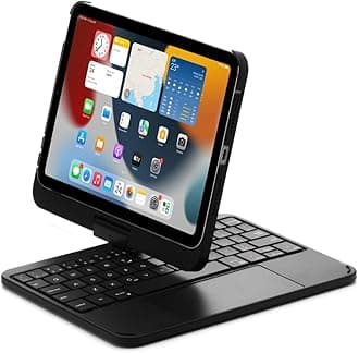 kaidisen 360 Rotatable Keyboard for iPad Mini A17 Pro 2024, iPad Mini 6th Generation Keyboard Case with Touchpad 7 Color Backlight Foldable Backlit Keyboard,Black