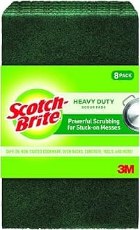 Heavy Duty Scouring Pad, Dish Scrubber for Kitchen + Outdoor, 8 Scrub Pads for Uncoated Pots and Pans, Cast Iron Cooktops, Grill Grates, Oven Racks, & BBQ, Durable, Long-Lasting