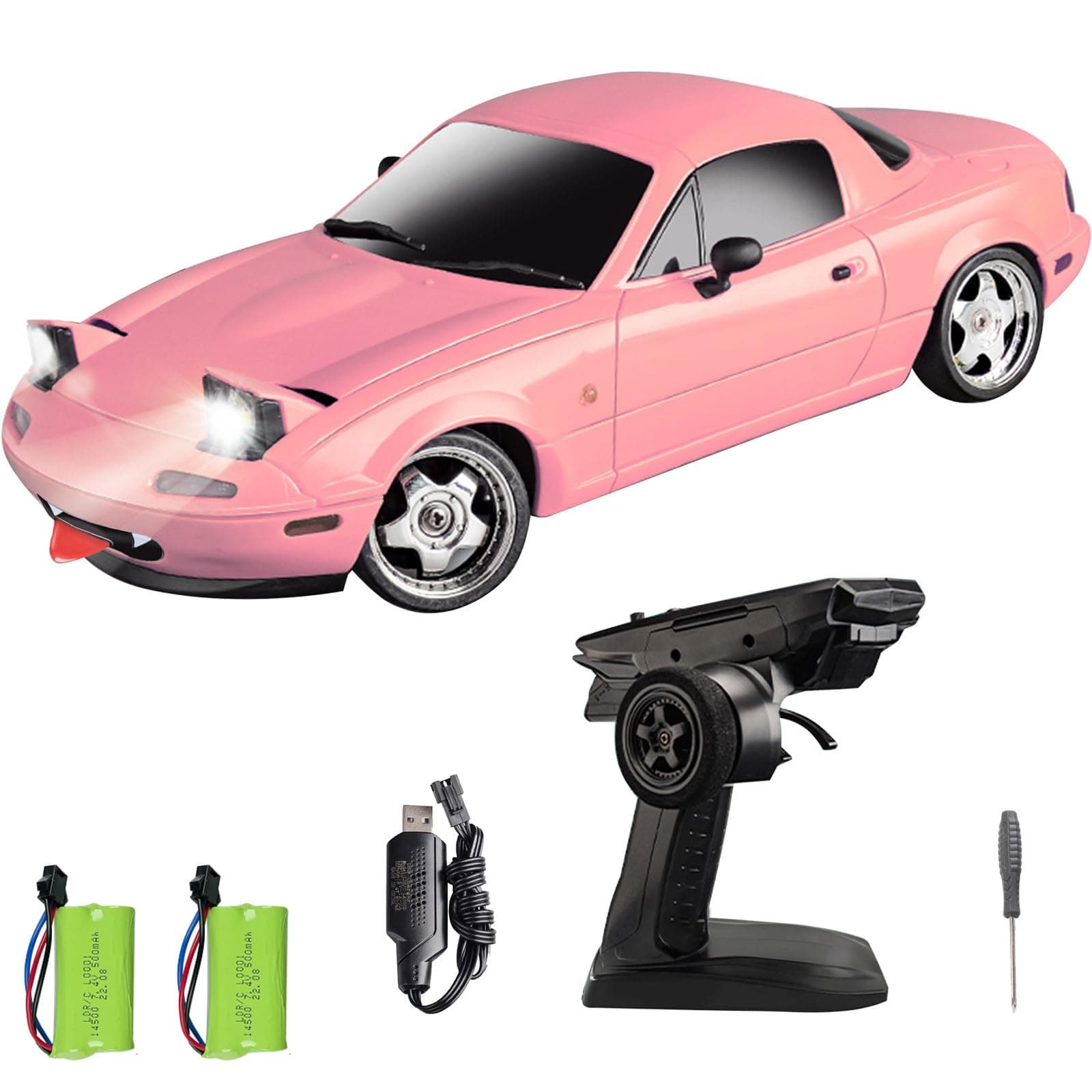 LD1804 RC Drift Car 1:18 Scale Mini MX-5 RWD 2.4GHz Miata RC Vehicles with Gyro and LED Lights for Adults Hobby Toys (Pink)