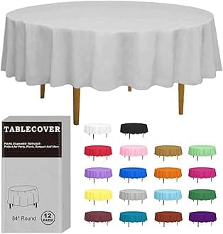 D&Z 12枚パック 円形プラスチックテーブルクロス 使い捨て 84インチ 高耐久 テーブルカバー 屋内 屋外 パーティー 誕生日 ウェディング ピクニック 宴会用 (シルバー)