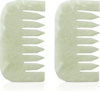 Geiserailie 2 Pieces Jade Combs Massage Stone Hair Gua Sha Scraping Scalp Comb Facial Massage Tool Multifunctional Handheld Head Tools Head Caring Therapy Mother's Day Gift(Square Style)