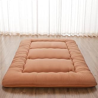 Japanese Floor Mattress, Futon Mattress with Portable Storage Bag, Roll Up Mattress Thick Tatami Mattress Suitable for Camping, Guest Room, Light Coffee, Queen