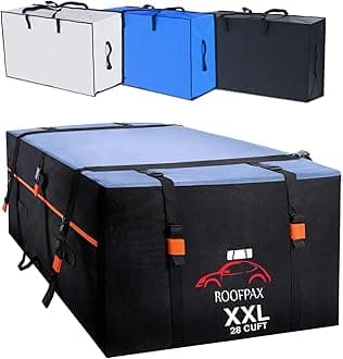 RoofPax XXL 28 cuft Car Rooftop Cargo Carrier Bag Extra Waterproof Car Roof Storage with 10 Heavy Duty Tie Down Straps and 4 Hooks Roof Bag Cargo Carrier for Top of Vehicle with/Without Rack