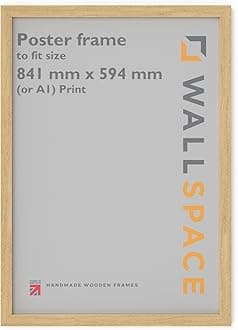 Wall Space A1 Solid Oak Poster Frame - A1 Wooden Poster Frame - Picture Frames Made from SOLID WOOD here in the UK - To fit 594 x 841mm