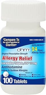 Ohm Allergy Pills - Loratadine Allergy 24 Hour Non Drowsy Relief for Seasonal Allergies, Sneezing - Loratadine 10 mg Antihistamine for Effective Non-Drowsy 24-Hour Symptom Relief - 100 Count
