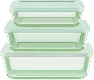 Pyrex Sculpted Tinted (6-PC Large) Medium/Large Rectangle Food Storage Container Set, Snug Fit Non-Toxic Plastic BPA-Free Lids, Freezer Dishwasher Microwave Safe, 3 Cup, 6 Cup & 11 Cup