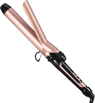 1.25 Inch Clipped Curling Iron with Extra Long Tourmaline Ceramic Barrel, Professional Hair Curler up to 450°F Dual Voltage for Traveling, Hair Waving Style Tool for Girls & Women-Rose Gold