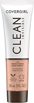 Clean Invisible Foundation Makeup, Dewy & Glowy Natural Finish, Buildable Coverage, Skin-Like Smooth Look, Vegan, Perfect Beige, 1oz