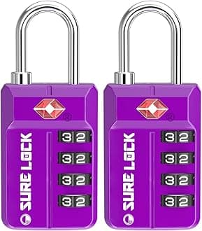 TSA Approved Travel Luggage Locks, Open Alert Combination Lock for School Office & Gym Locker,Toolbox, Pelican Case,Easy Read Dials- 1, 2 & 4 Pack (1, Dark Purple 2 Pack)