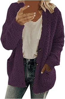 PIFAME Winter Coats for Women Fleece Jacket Warm Casual Coats with Pockets Long Sleeve Button Down Cardigans Sweaters