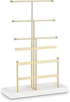 Jewelry Organizer Jewelry Holder, 6 Tier Earring Organizer Earring Holder Stand, Golden Necklace Holder Jewelry Tree for Earring Necklace Bracelet Ring, Women Girl Gift