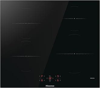 Hisense HI6401BSC Built-in 60cm Induction Hob Ceramic Glass Panel, Child Lock, Touch control, Timer Function - Black 7200W, 595 x 54 x 520 mm (W x H x D)