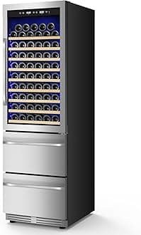 - 24 Inch Wine and Beverage Refrigerator, 2 IN 1 Dual Zone Drawer Beverage Fridge Wine Cooler, Built-in or Freestanding Beverage Cooler with Powerful Compressor, Holds 108 Bottles and 150 Cans