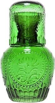RockTrend Retro Relief Glass Bedside Night Water Carafe with Tumbler Glass, Pitcher And Cup Night Set-Light Green