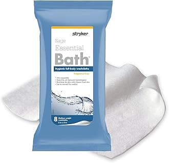 Essential Bath Cleansing Washcloths - 1 Package, 8 Cloths - Rinse Free, Fragrance-Free Ultra-Soft and Thick Bath Wipes