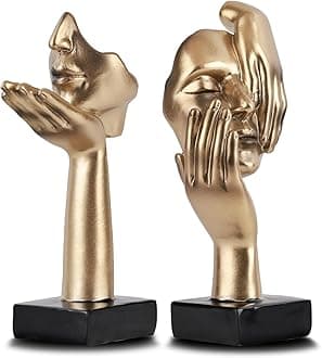 2 Pcs Thinker Small Statue, Golden Black Abstract Art Sculpture Modern Home Decor