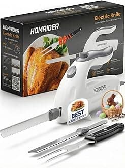 Electric Knife for Carving Meat, Turkey, Bread & More. Serving Fork and Carving Blades Included