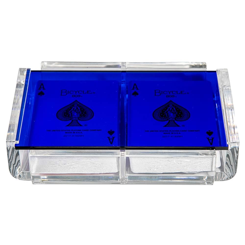 Modern Elegant Playing Card Deck Holder Tray with 2 Decks of Playing Cards in Unique Stylish Deluxe Acrylic Box with Color lid (Blue)