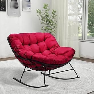 (Only Cushion) Indoor Outdoor Waterproof Papasan Rocking Chair Cushion,Thicken Patio Rocking Egg Chair Cushion, Rattan Chair Cushions, Hammock Chairs Cushions for Garden, Porch, Balcony (Wine Red)