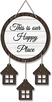 Artvibes Our Happy Place Wooden Hanging Decorative Items for Home | Gift | Quotes | Wood Wall Hanger | Mdf Wall Decoration for Living Room | Artworks | Modern Decor Item (WH_7211N)
